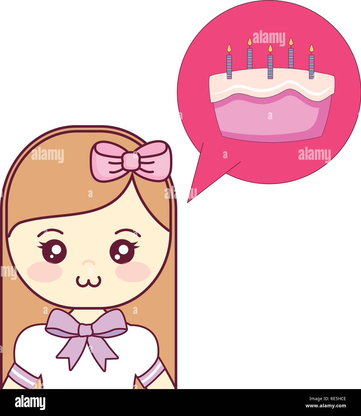 cute and little girl thinking in sweet cake vector illustration design ...