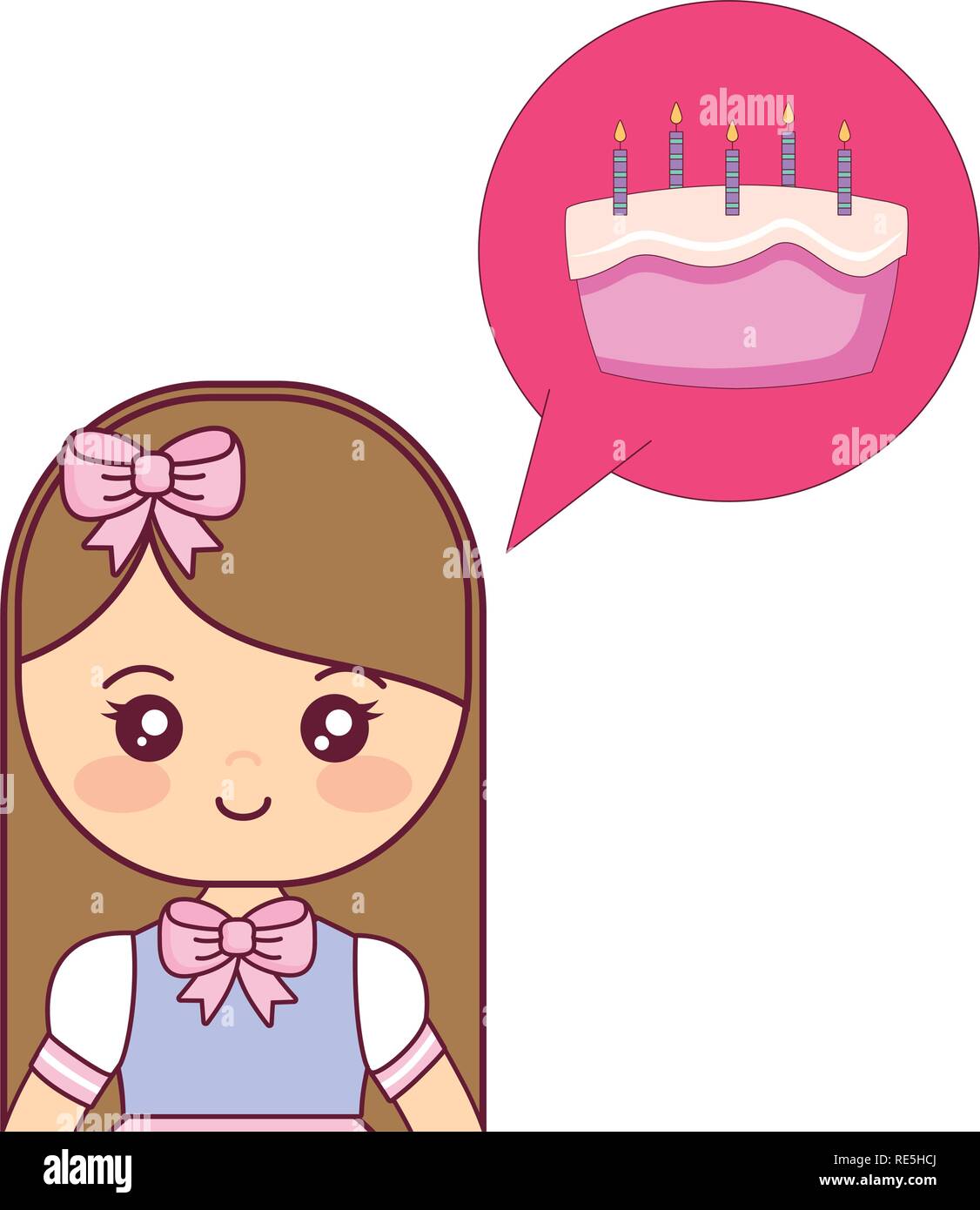 cute and little girl thinking in sweet cake vector illustration design ...