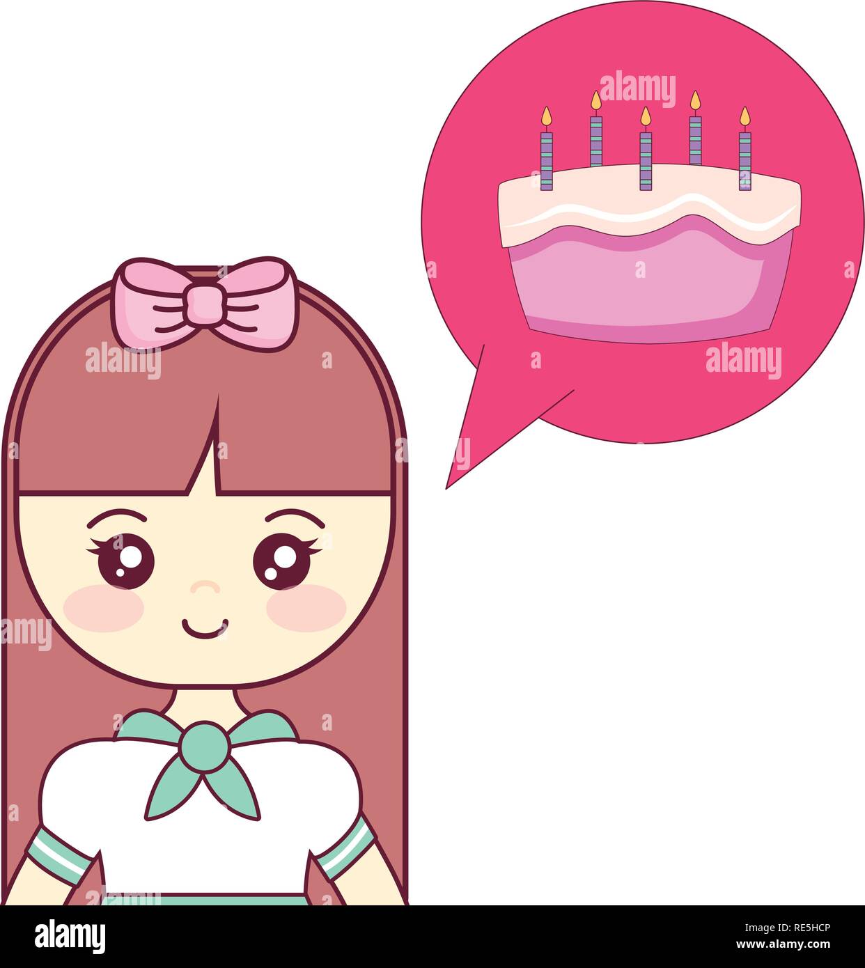 cute and little girl thinking in sweet cake vector illustration design ...