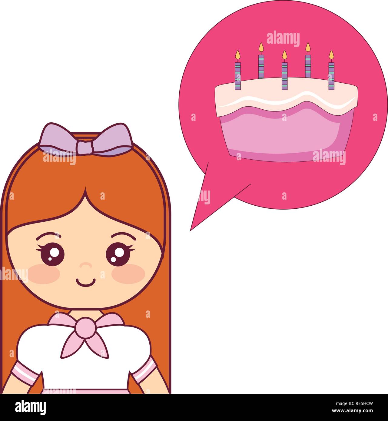 cute and little girl thinking in sweet cake vector illustration design ...