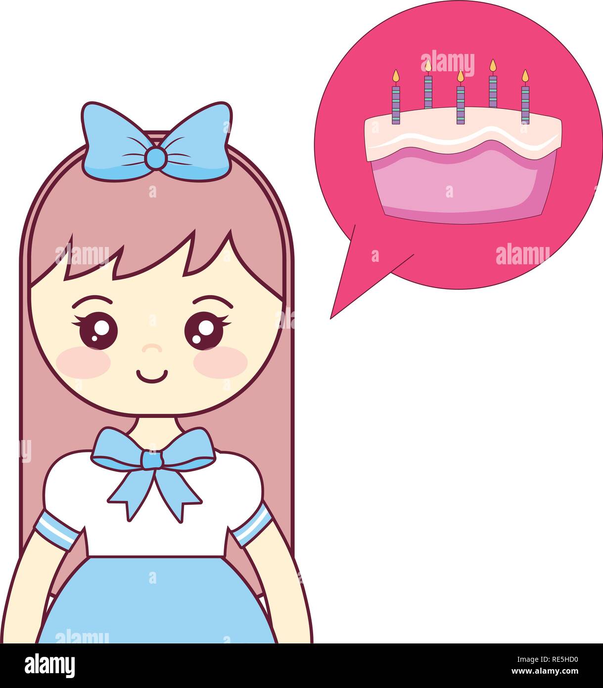 cute and little girl thinking in sweet cake vector illustration design ...
