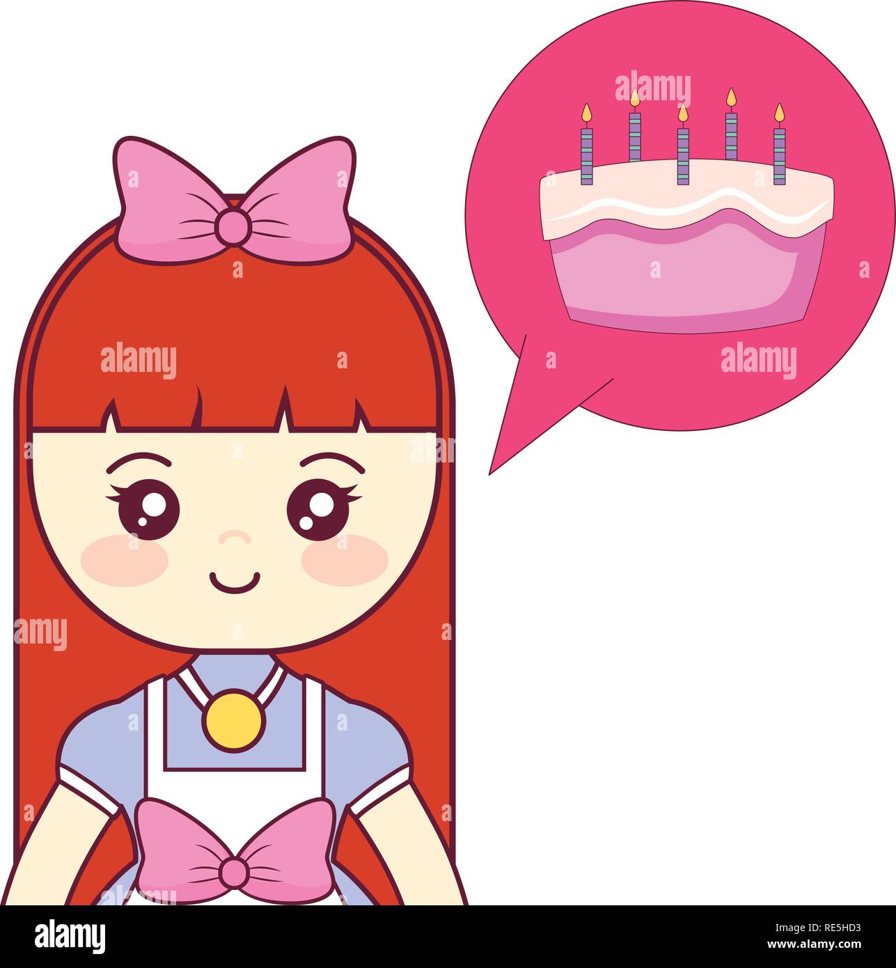 cute and little girl thinking in sweet cake vector illustration design ...