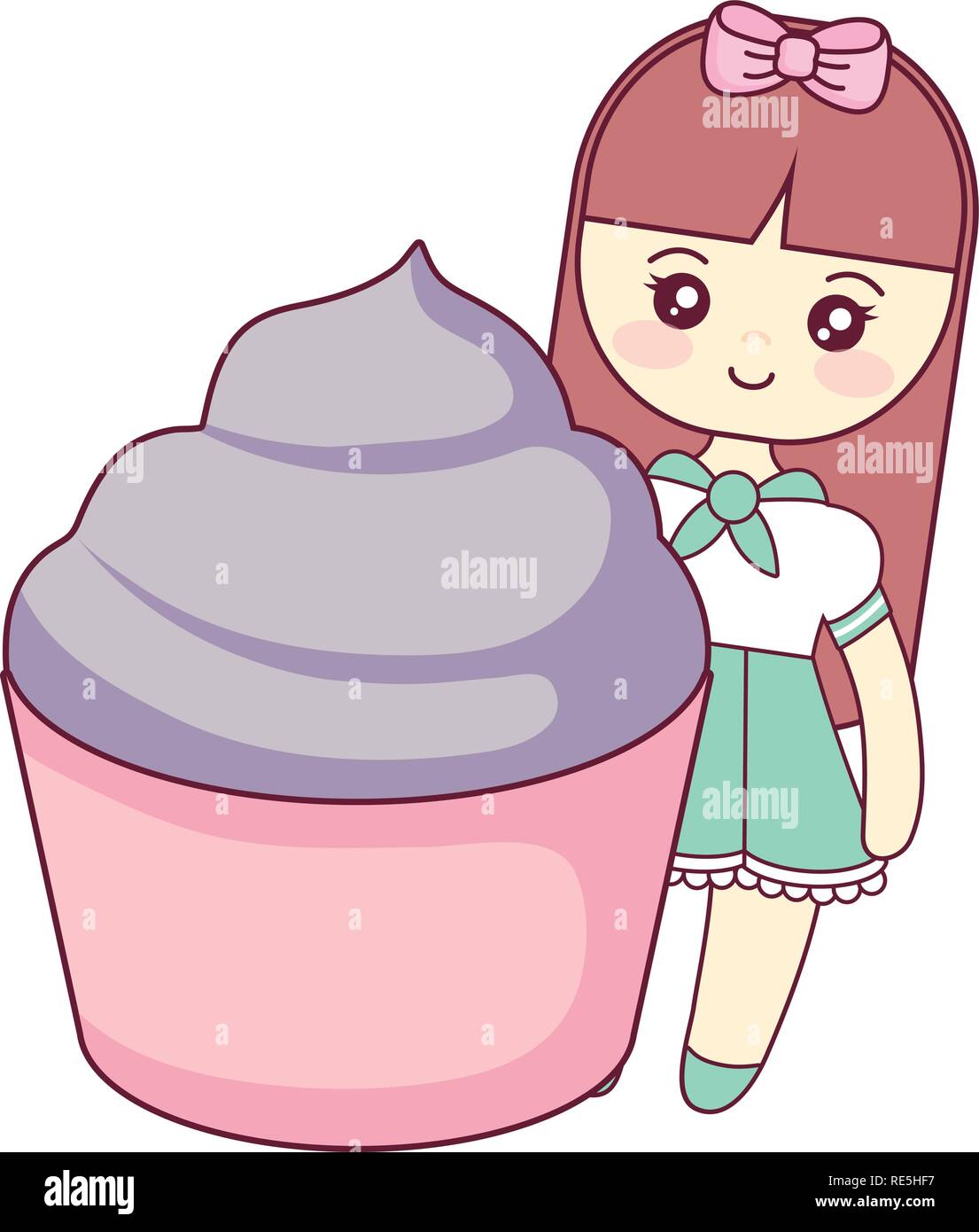 cute and little girl with sweet cupcake vector illustration design ...