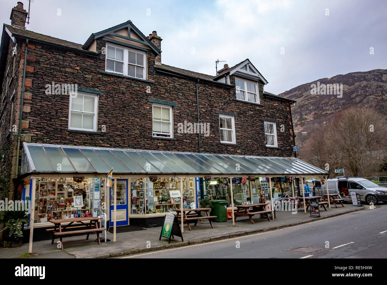 Glenridding village and shops, Ullswater,Lake District national park,Cumbria,England Stock Photo