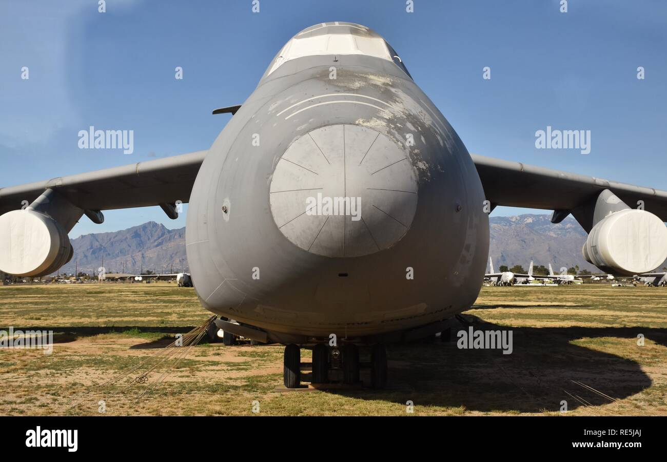 A C-5 cargo plane in long-term storage at the Air Force Boneyard at Davis-Monthan, operated by the AMARG Stock Photo