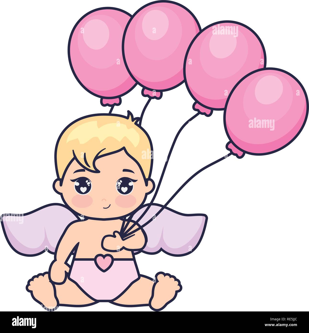 little cupid baby with balloons helium vector illustration design Stock ...