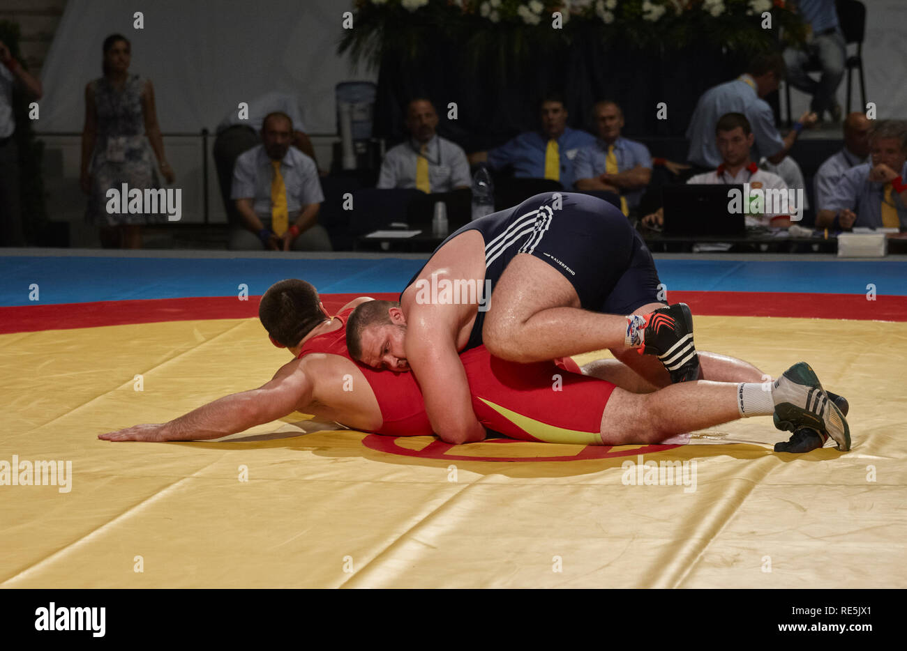 Bucharest, Romania July 27, 2011 GrecoRoman wrestlers fight on the