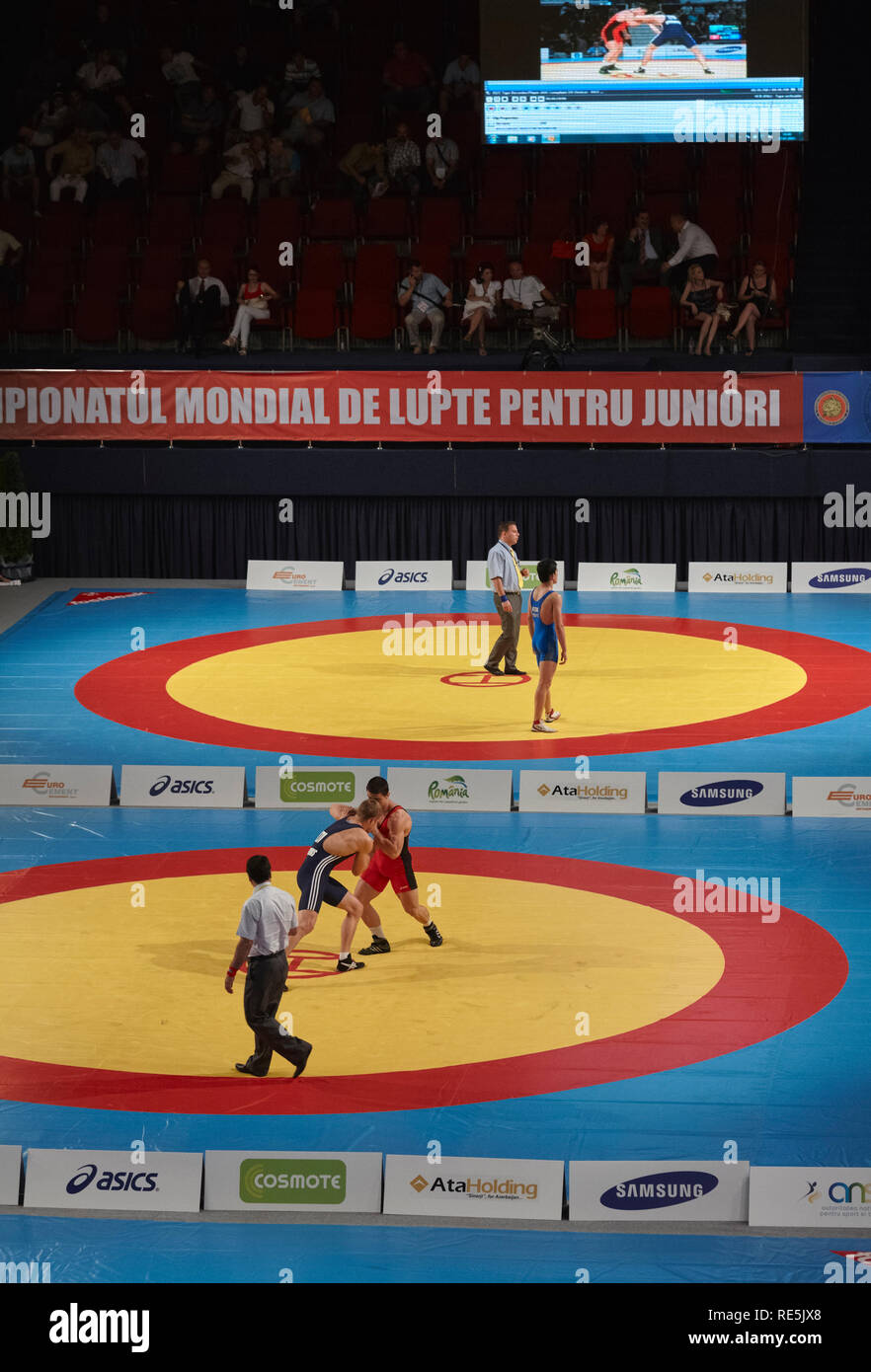 Bucharest, Romania July 27, 2011 GrecoRoman wrestlers fight to win