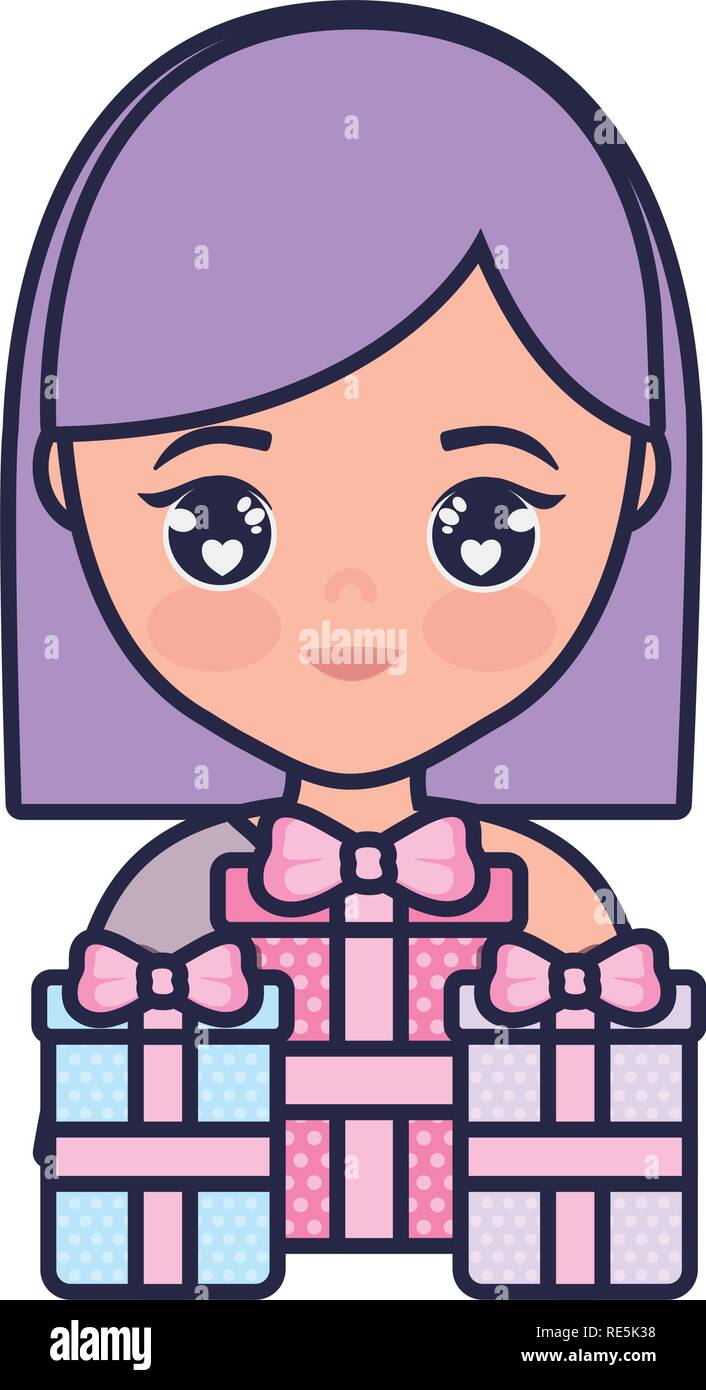 cute and little girl with gifts vector illustration design Stock Vector ...