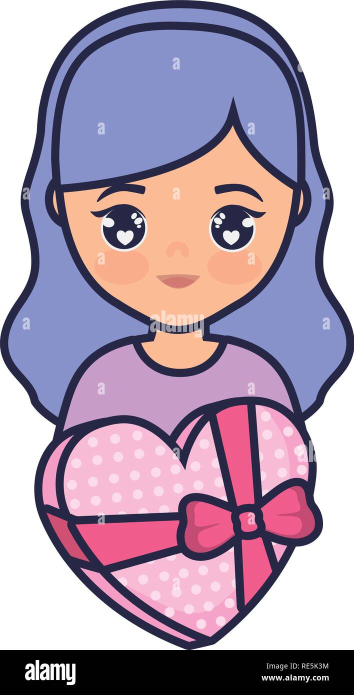 cute and little girl with heart gift vector illustration design Stock ...
