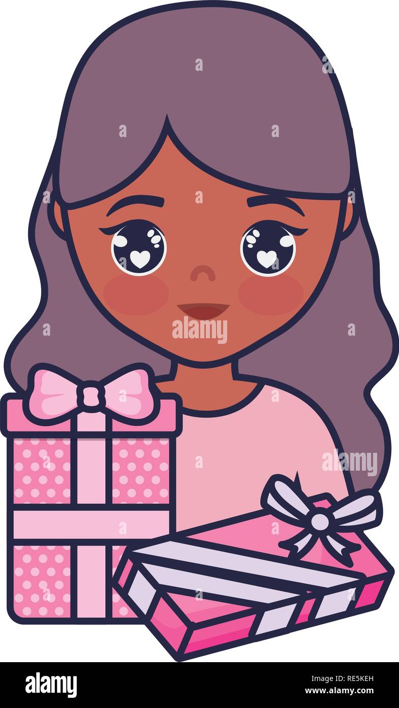 cute and little girl with gifts vector illustration design Stock Vector ...