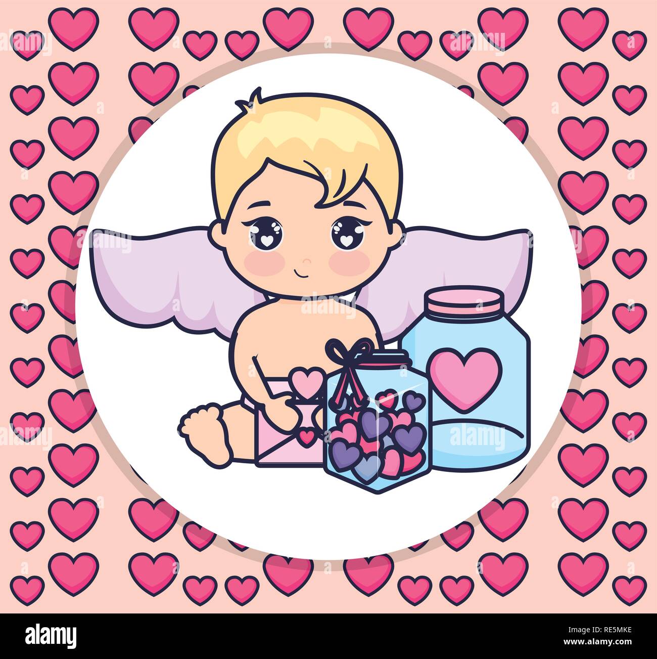 little cupid baby with mason jar vector illustration design Stock ...