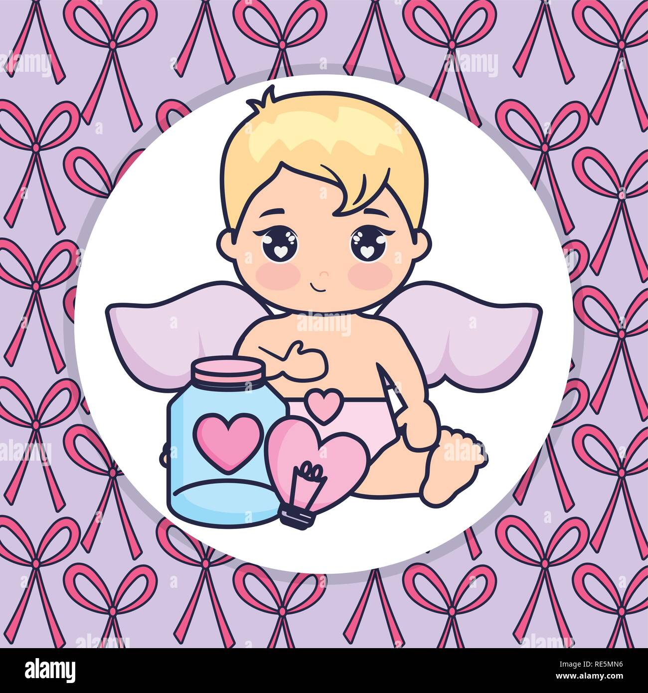 little cupid baby with mason jar vector illustration design Stock ...