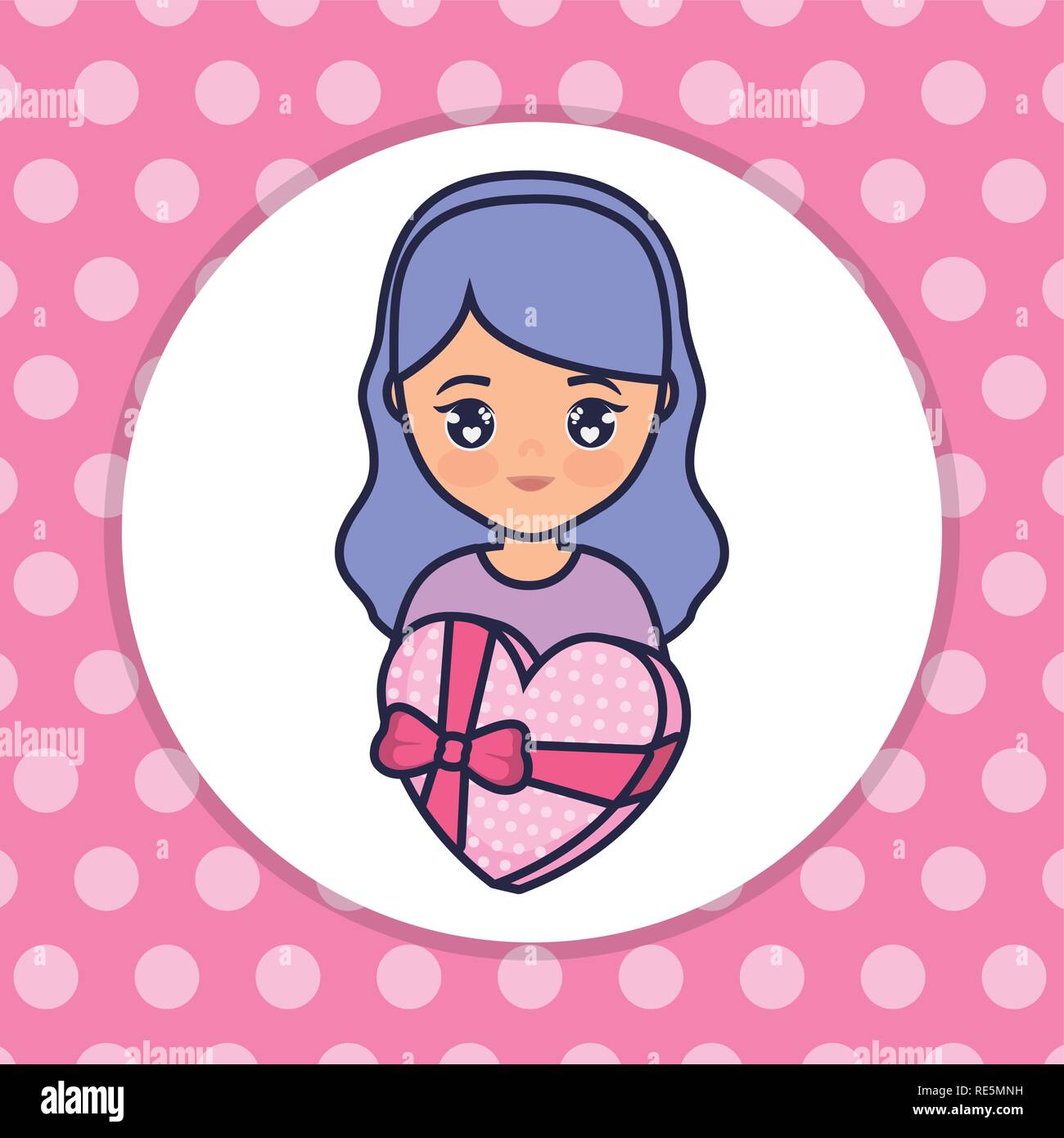 cute and little girl with heart gift vector illustration design Stock ...