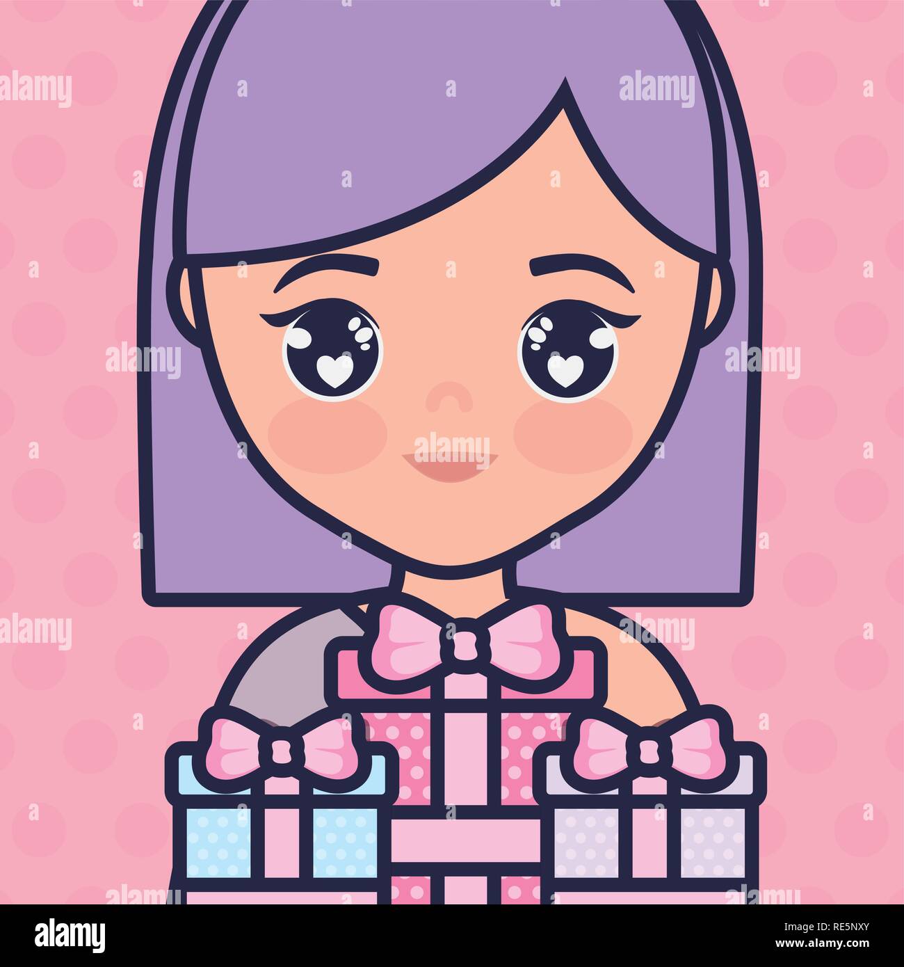 cute and little girl with gifts vector illustration design Stock Vector ...