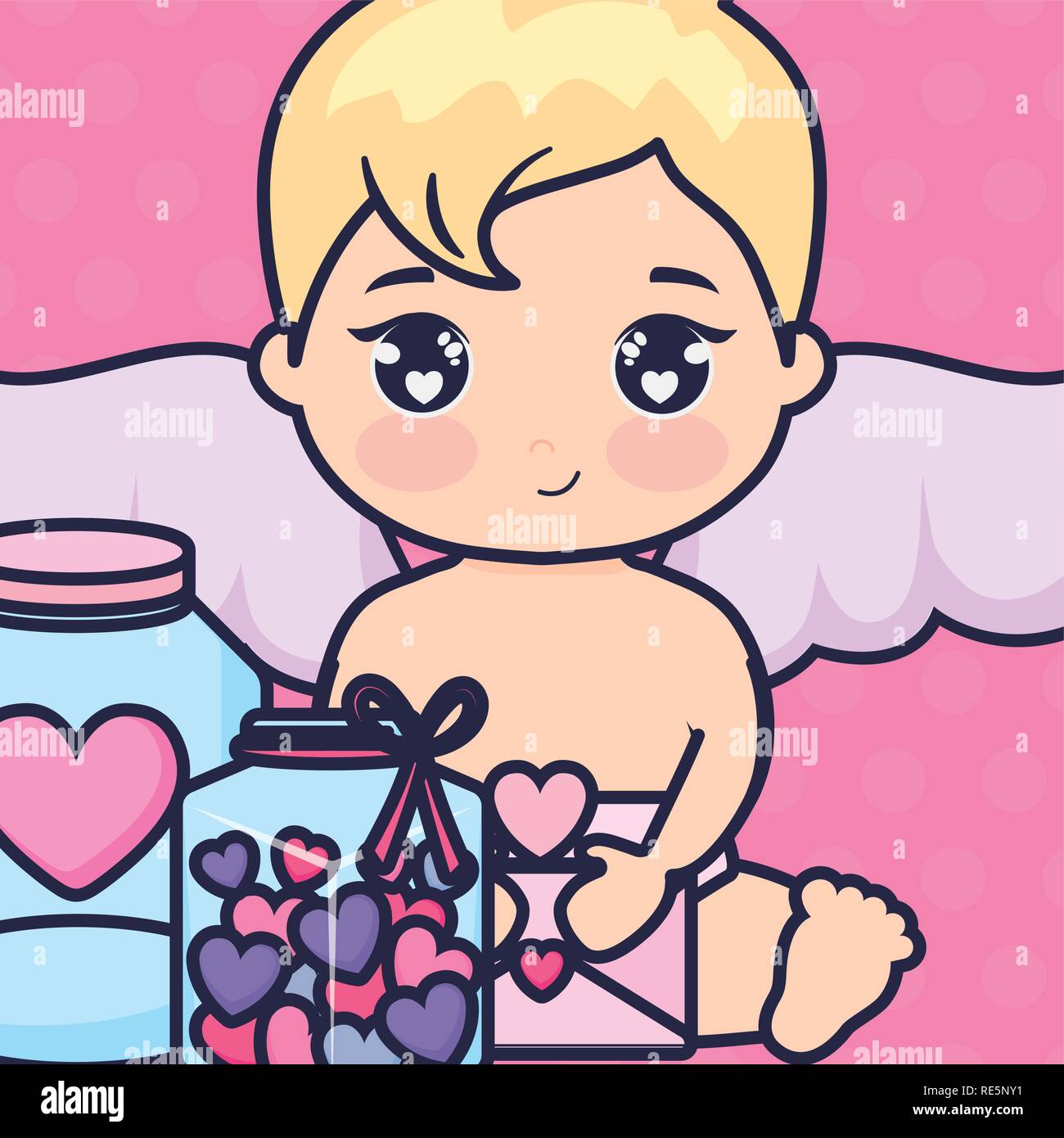 little cupid baby with mason jar vector illustration design Stock ...
