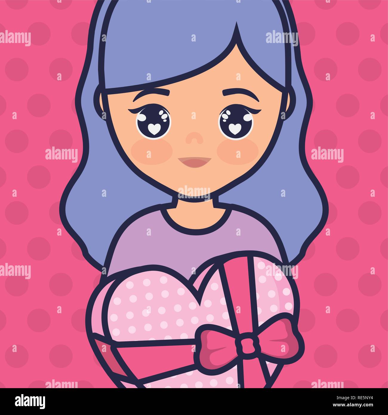 cute and little girl with heart gift vector illustration design Stock ...