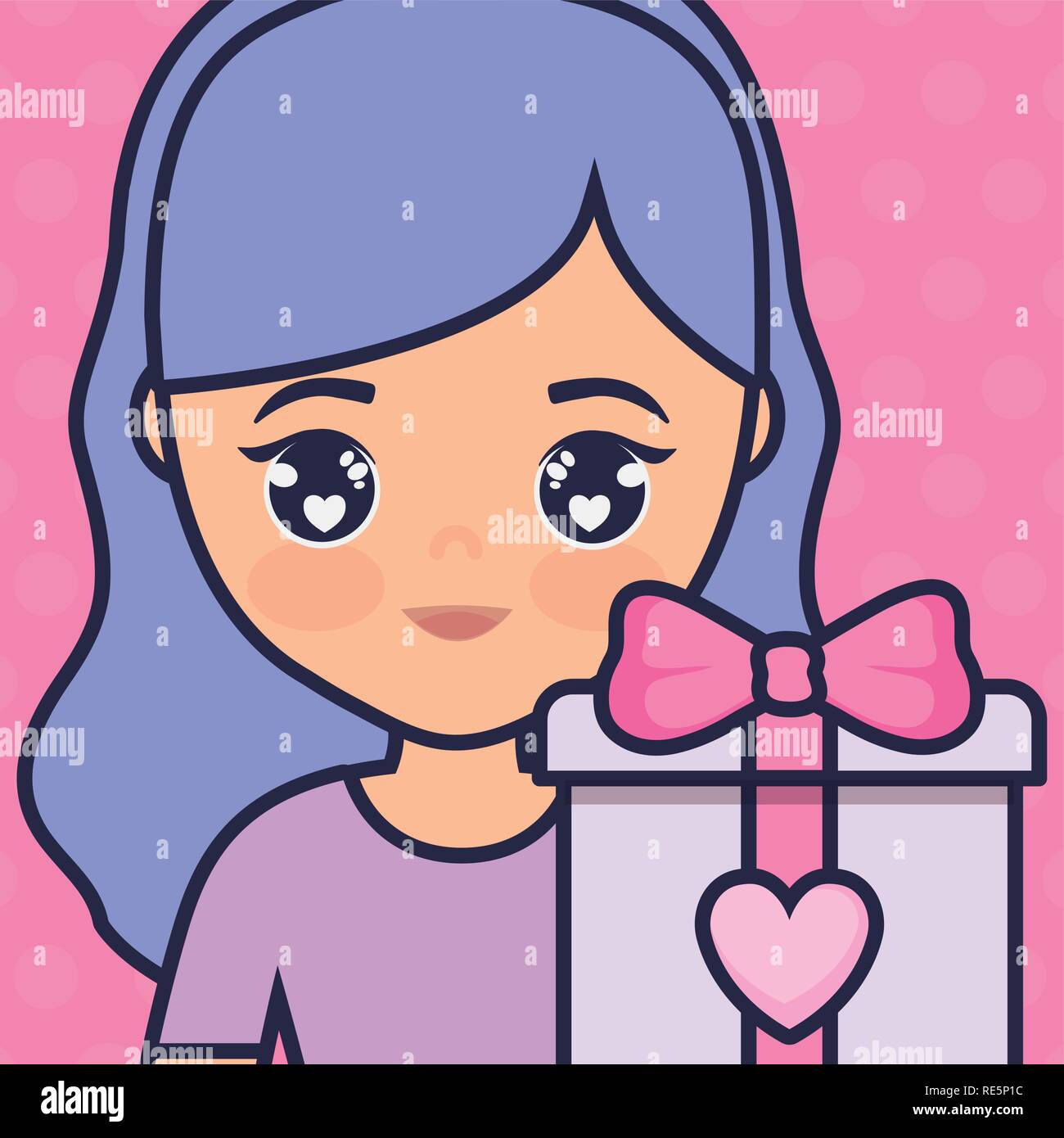 cute and little girl with gift vector illustration design Stock Vector ...