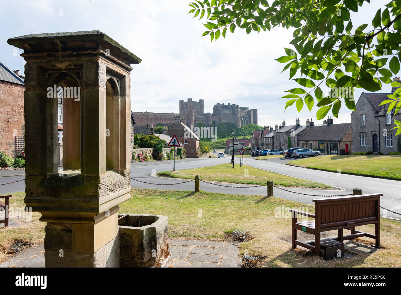 Ancient water fountain, Front Street, Bamburgh, Northumberland, England, United Kingdom Stock Photo