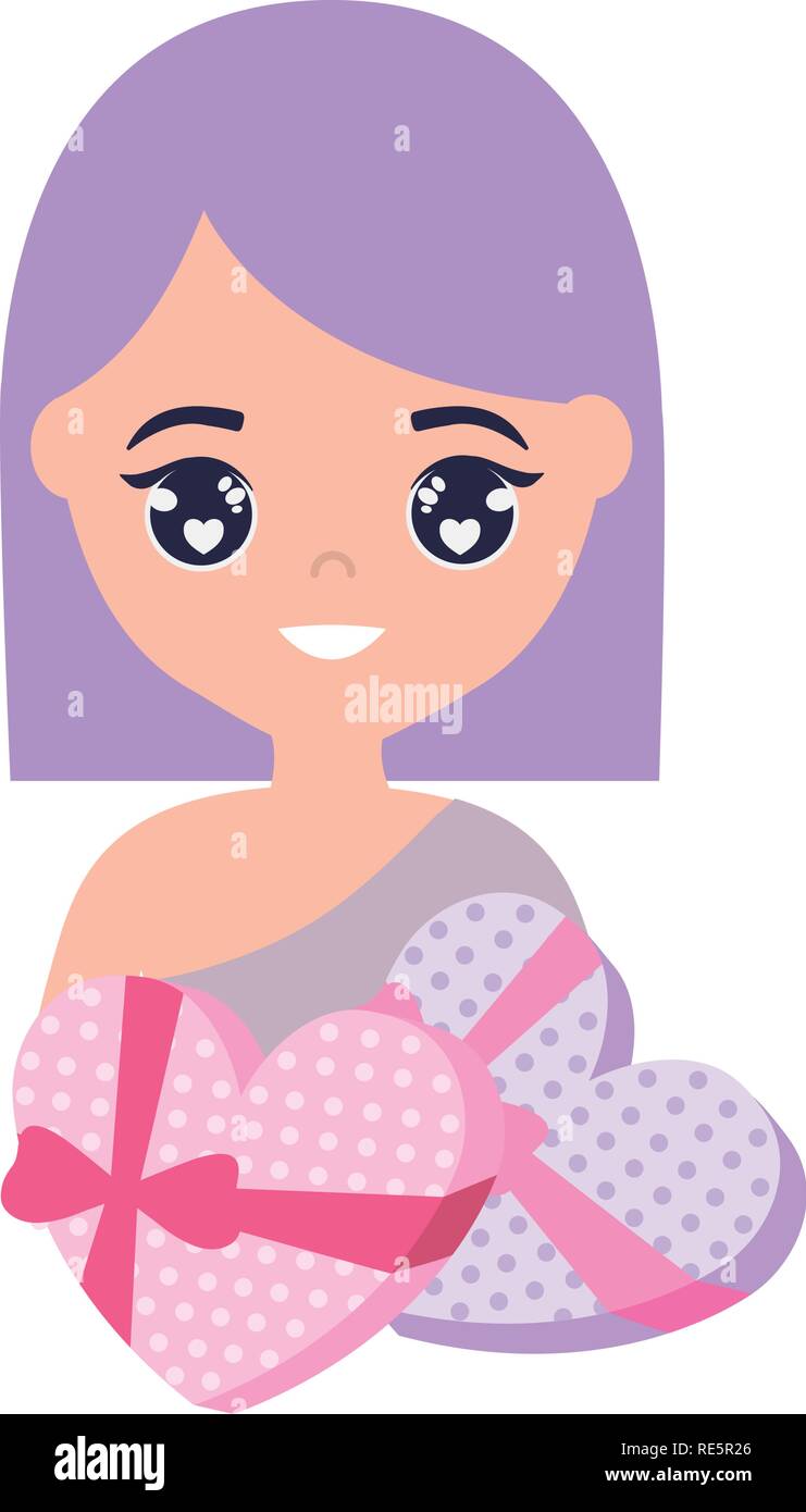 cute and little girl with heart gift vector illustration design Stock ...
