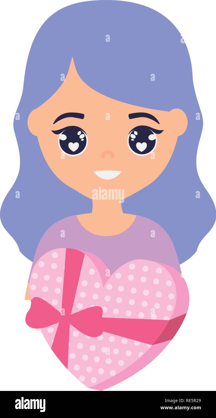 cute and little girl with heart gift vector illustration design Stock ...