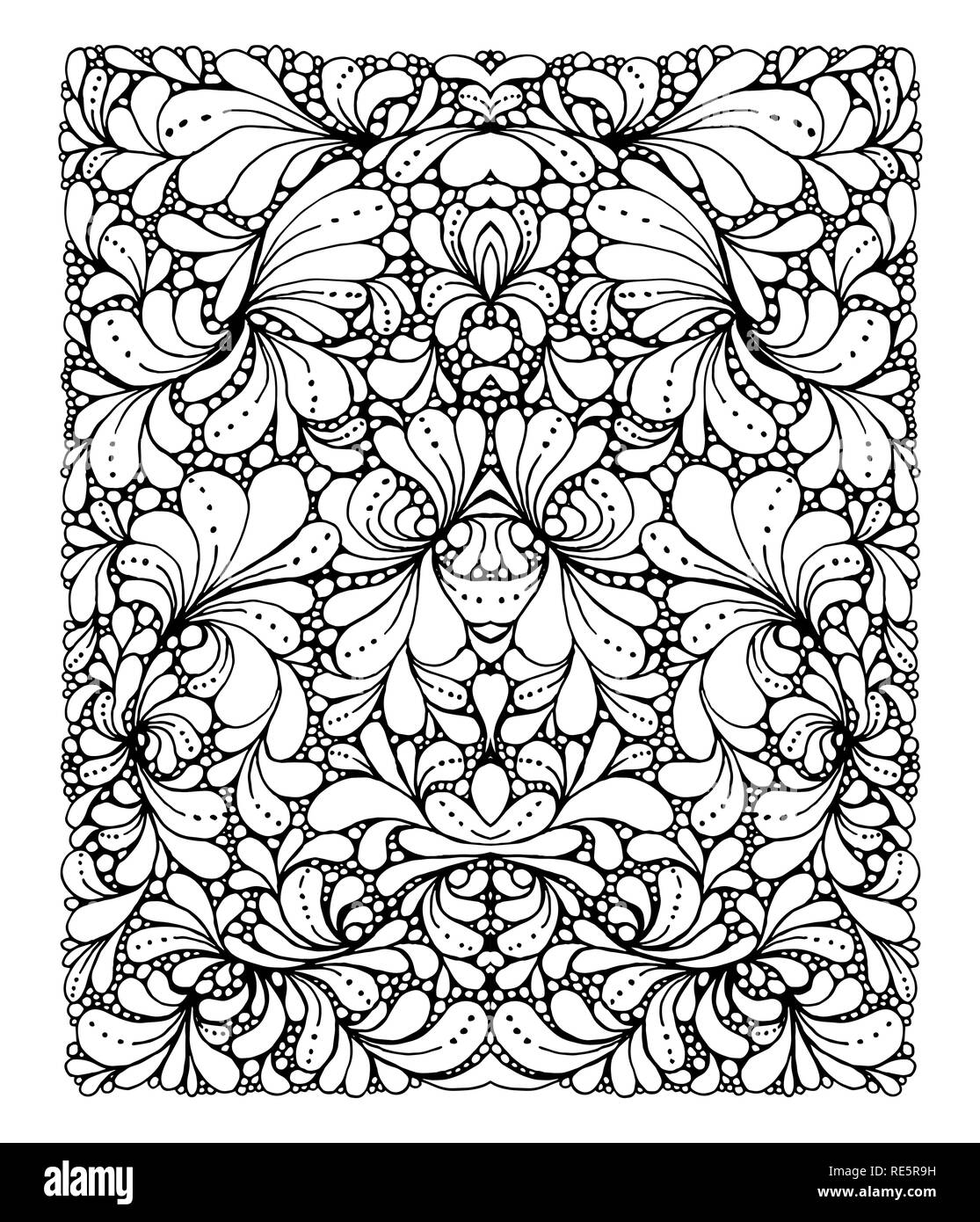 Coloring book page design with pattern. Symmetric ethnic ornament. Isolated vector illustration in doodle style. Headwear or neckwear design. Stock Vector