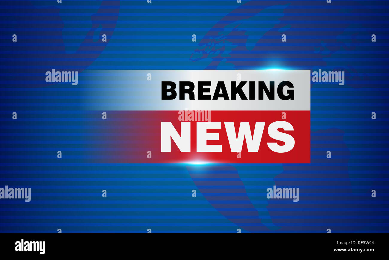 TV news studio with broadcaster and breaking world background vector