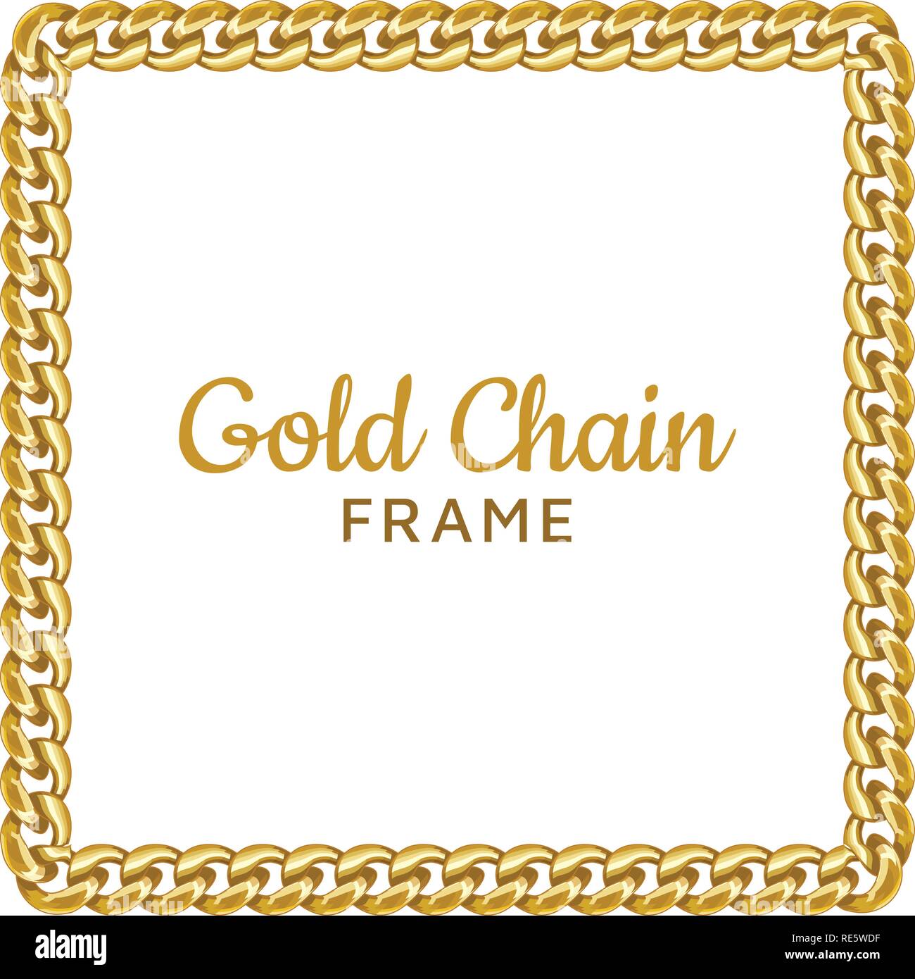 Golden chain square border frame. Rectangle wreath shape. Gold jewelry design. Stock Vector