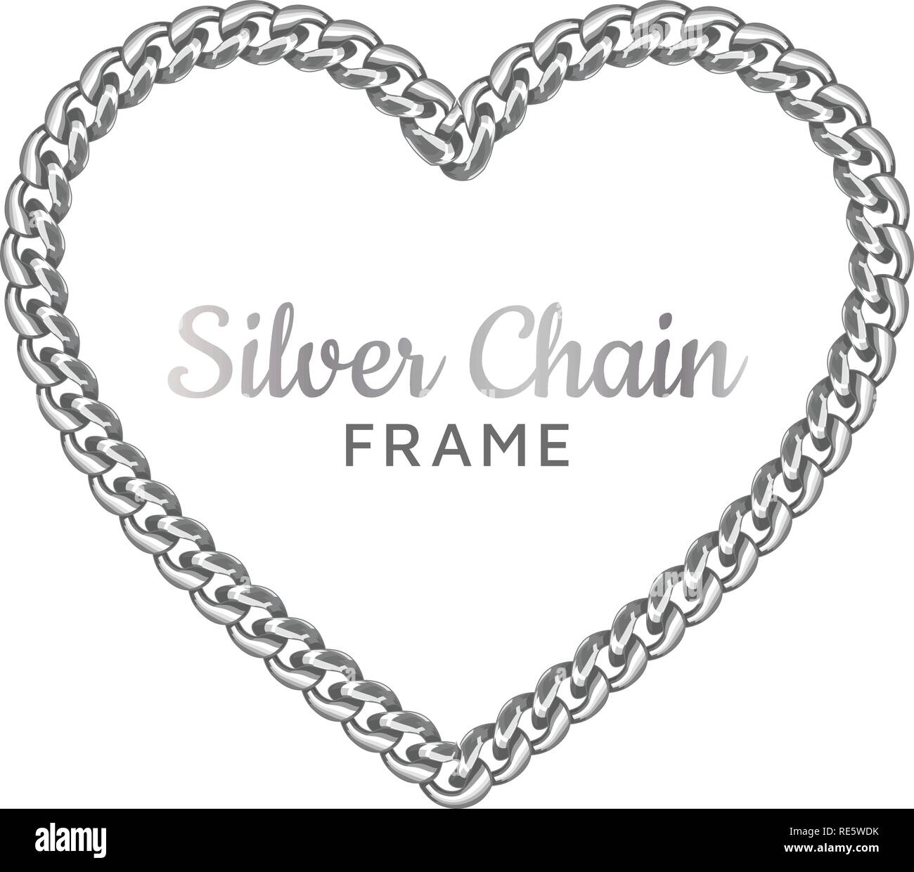Silver chain heart love border frame. Stock Vector