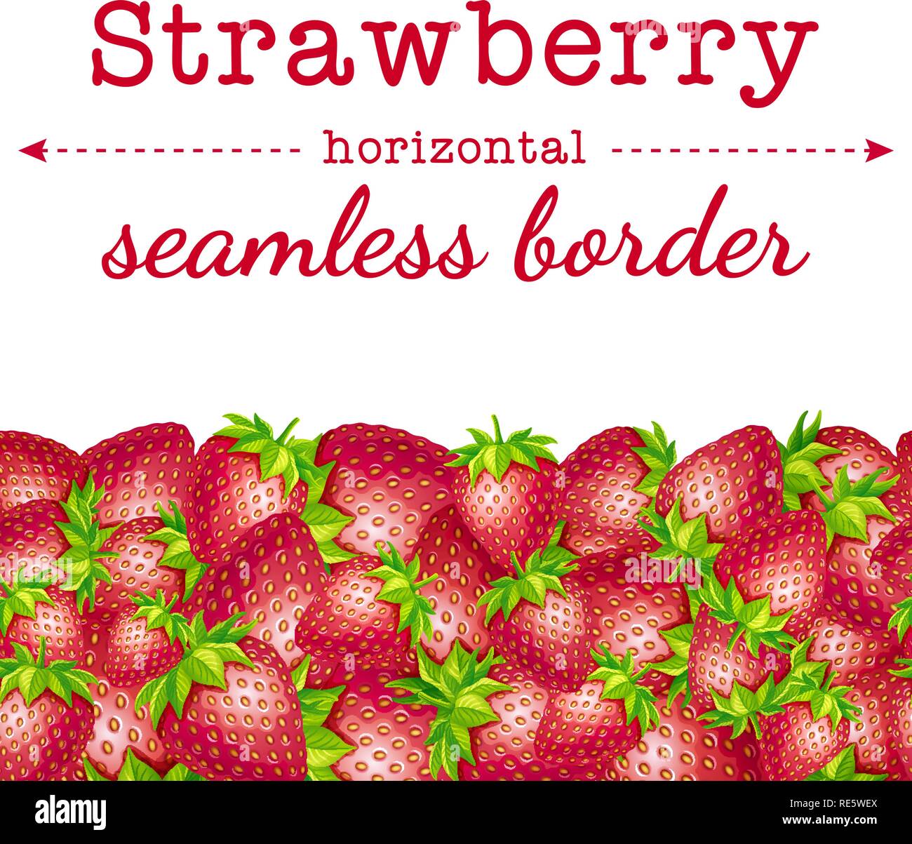 Strawberry berries horizontal seamless border pattern. Stock Vector