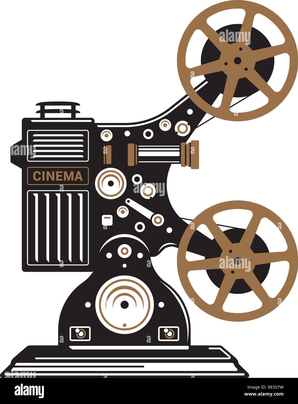 Vintage film projector stylized flat vector illustration. Stock Vector