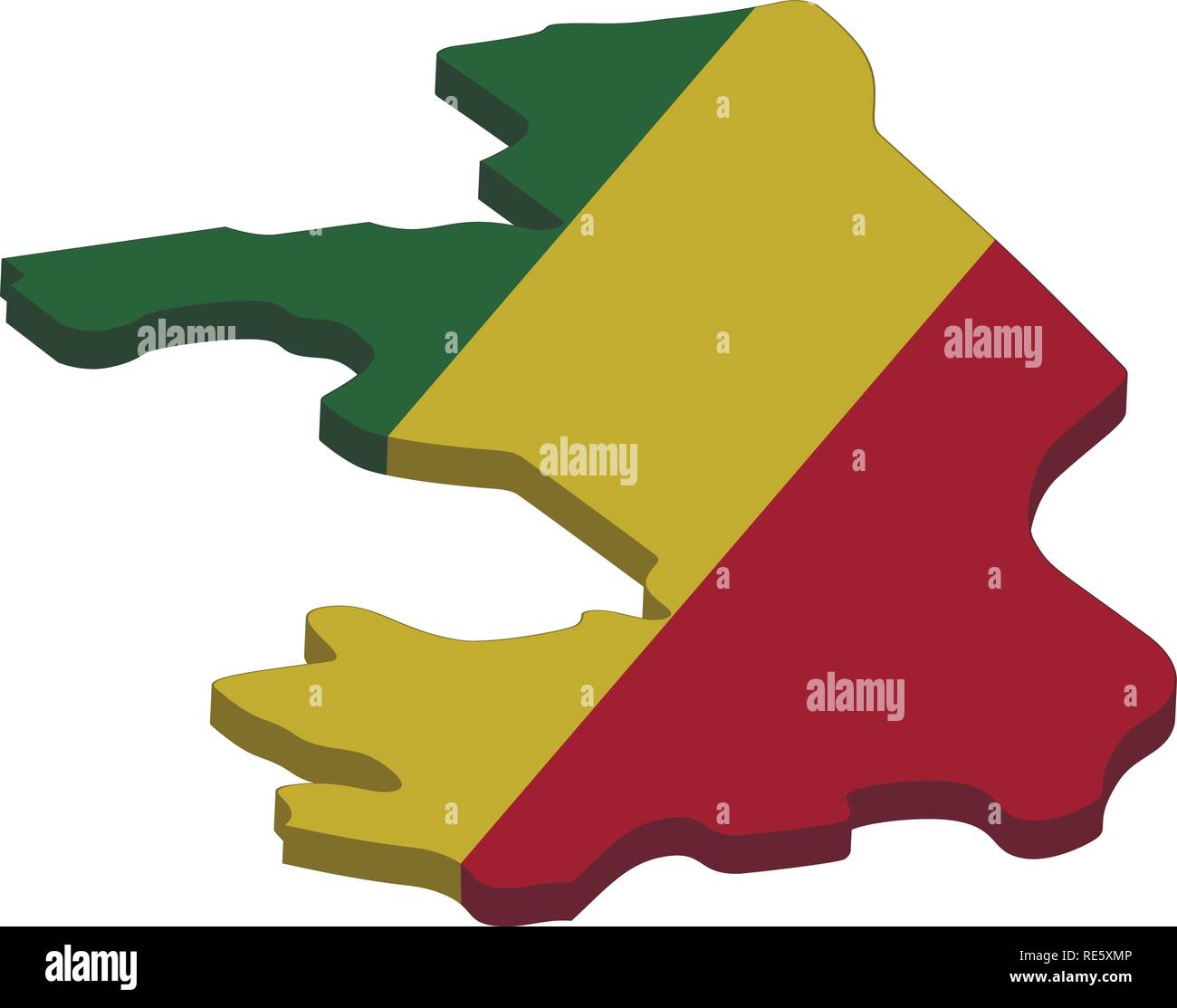 Flag and map of Congo. Color silhouette of 3D map of Congo vector ...