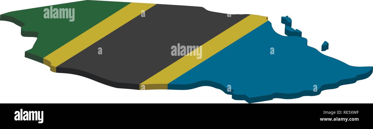 Flag and map of Tanzania. Color silhouette of 3D map of Tanzania vector ...
