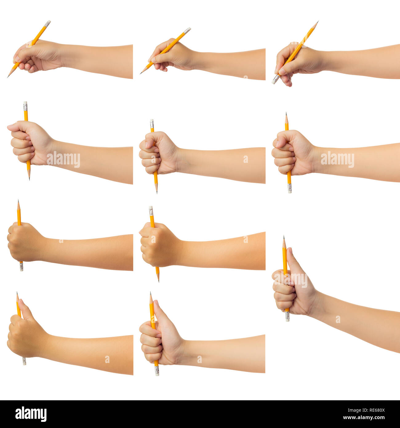 Set Of Human Hand In Reach Out One S Hand And Writing Drawing Sketching Or Holding With Pencil Gesture Isolate On White Background With Clipping Pat Stock Photo Alamy