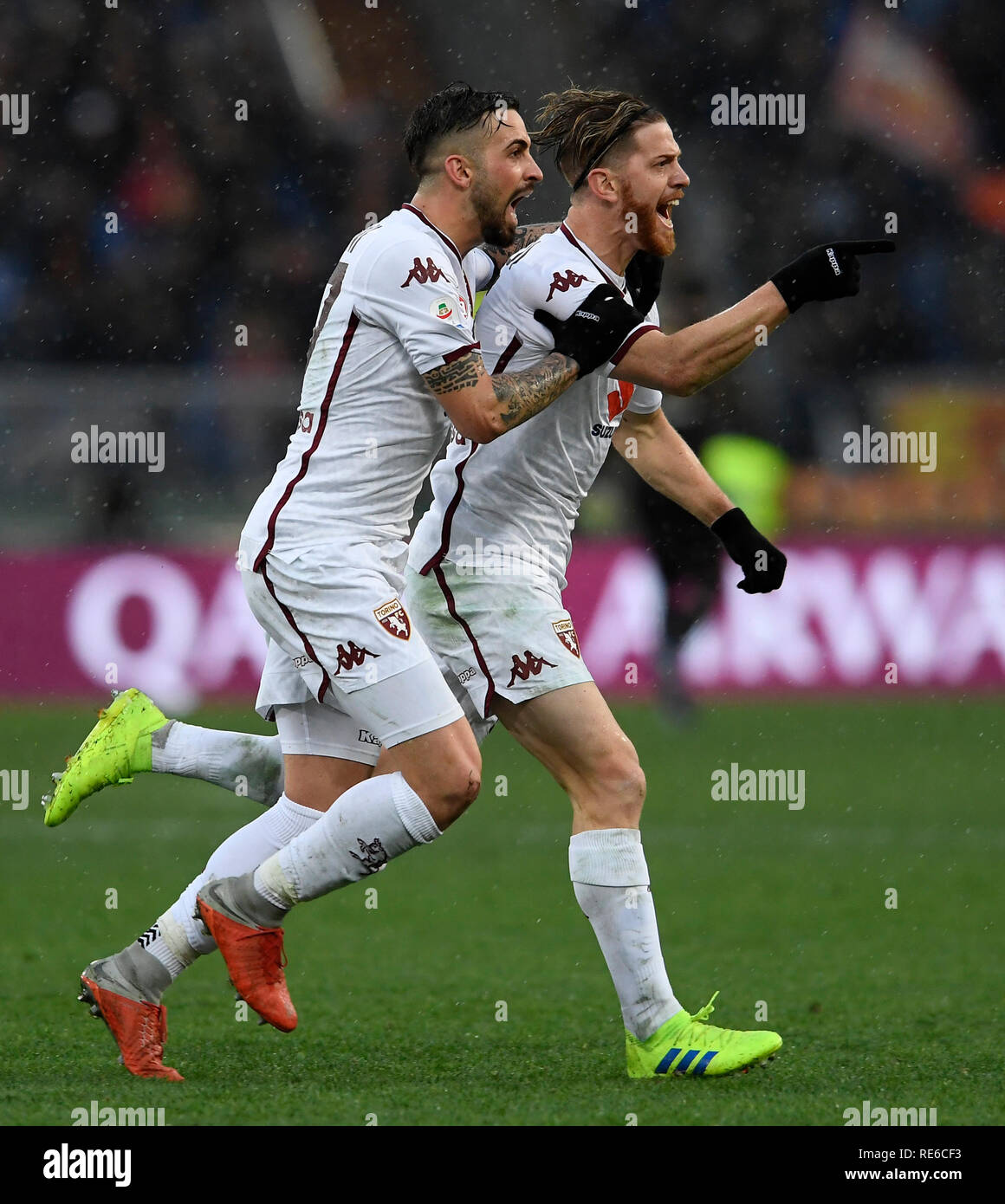 Rome, Italy. 19th Jan, 2019. Torino's Cristian Ansaldi (R) celebrated ...
