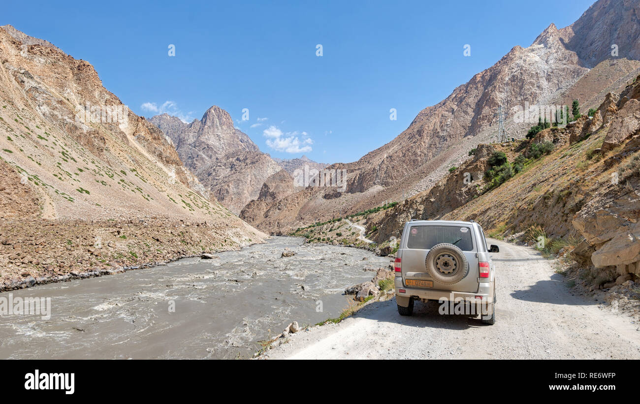 Driving the Wakhan Corridor along the Pamir Highway, taken in Tajikistan in August 2018 taken in hdr Stock Photo
