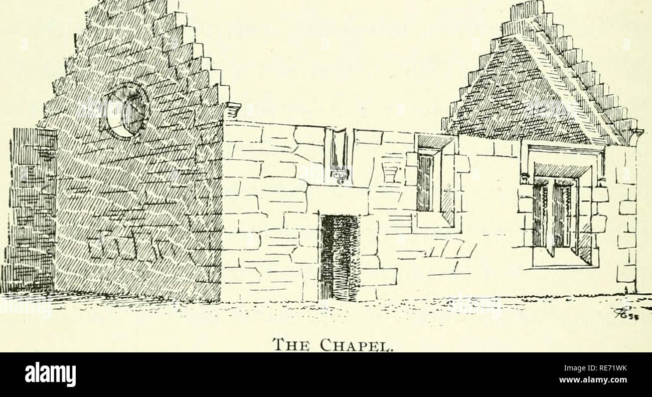 . Craigmillar and its environs; with notices of the topography, natural history, and antiquities of the district. Craigmillar Castle; Natural history; genealogy. 20 Craigmillar and its Environs. iron ring, still existing at the side of this door, was probably meant for the rope or chain used to fix up the trap-door in the floor of the hoarding. Between the east curtain and the outside wall is a small chapel, roofless, but otherwise entire, measuring mA f d. inside about 30 feet by 14 feet g inches. The door is at the west end of the south front. The chapel has been lighted by two square-headed Stock Photo