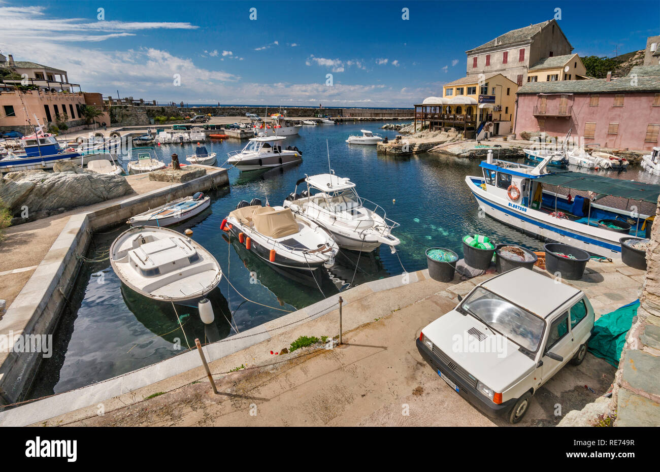 Boats at marina in Centuri-Port in village of Centuri, Cap Corse, Corsica, France Stock Photo