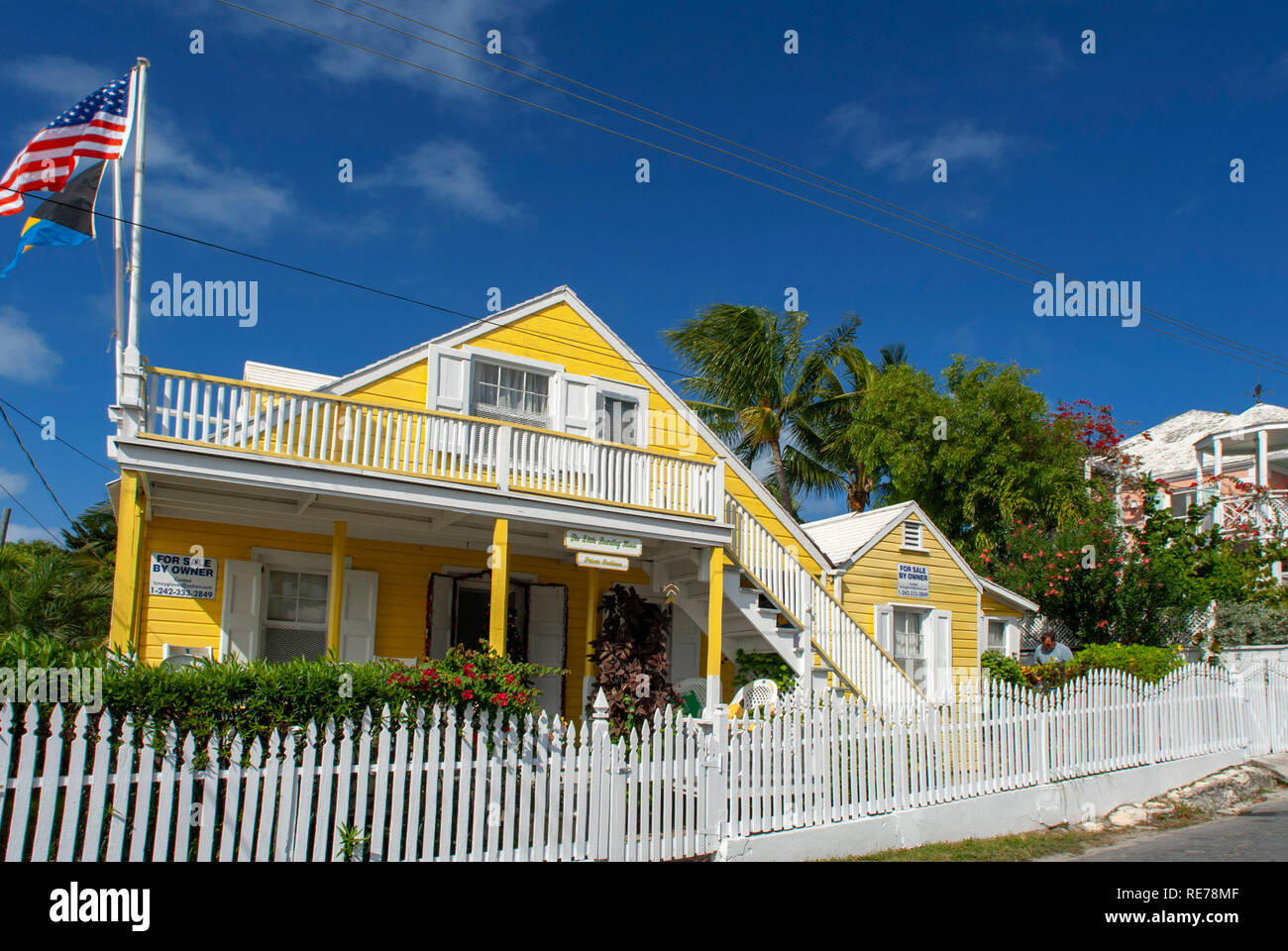 Typical houses in Dunmore Town, Harbour Island, Eleuthera. Bahamas Stock Photo