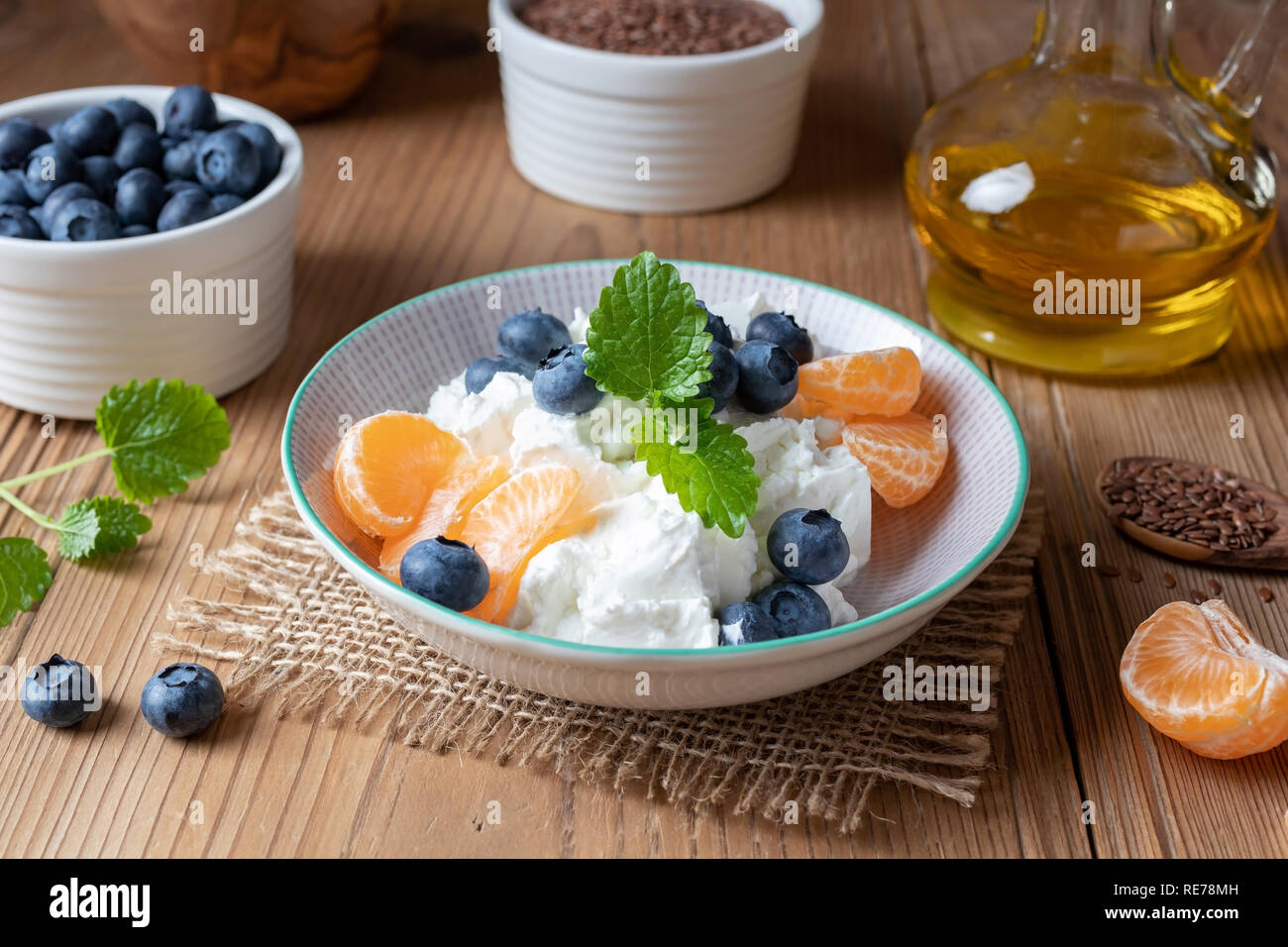 Cottage Cheese With Fresh Fruit With Flax Seed Oil In The
