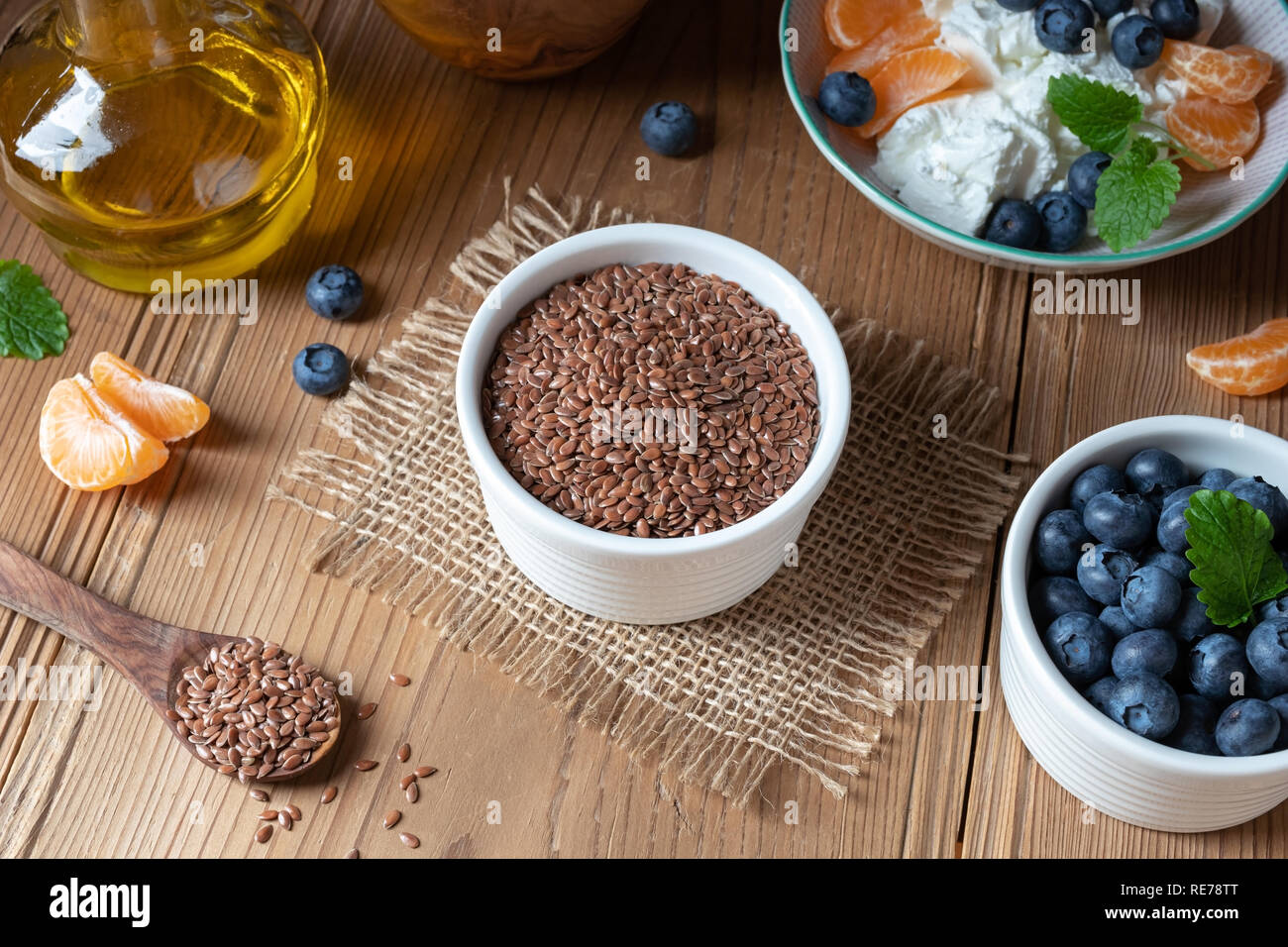 Flax Seeds In A Bowl With Cottage Cheese Oil And Fresh