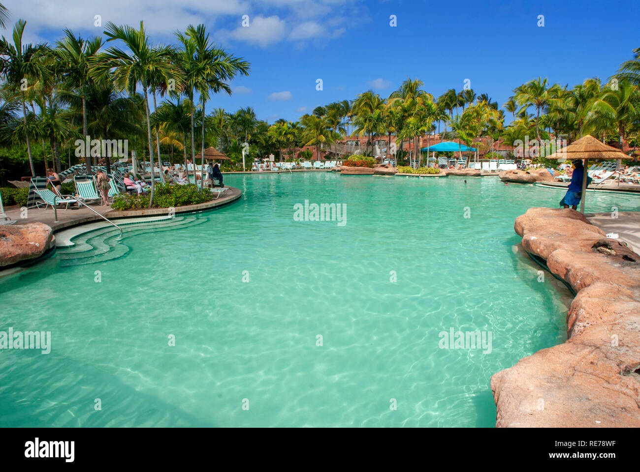 Inside the Hotel Atlantis. Paradise Island, Nassau, New Providence Island, Bahamas, Caribbean. Panorama of Atlantis hotel and Paradise island. Stock Photo