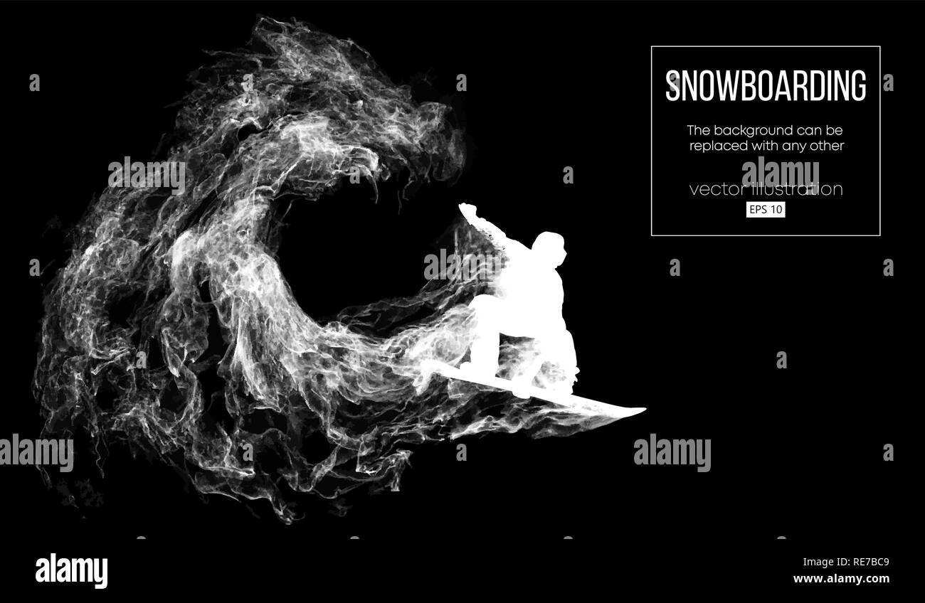 silhouette of snowboarder jumping black background Stock Vector