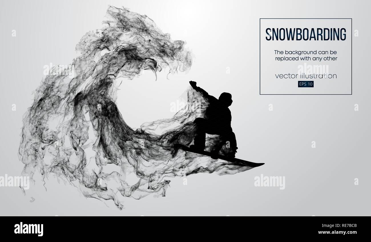 silhouette of snowboarder jumping white background Stock Vector