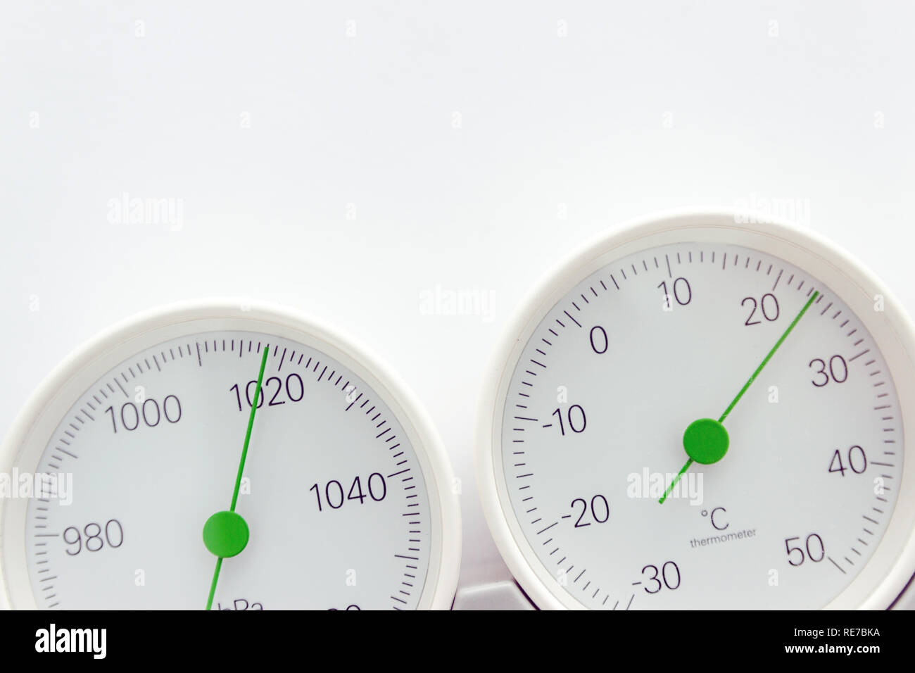 modern, round barometer, thermometer, hygrometer. Analog device for