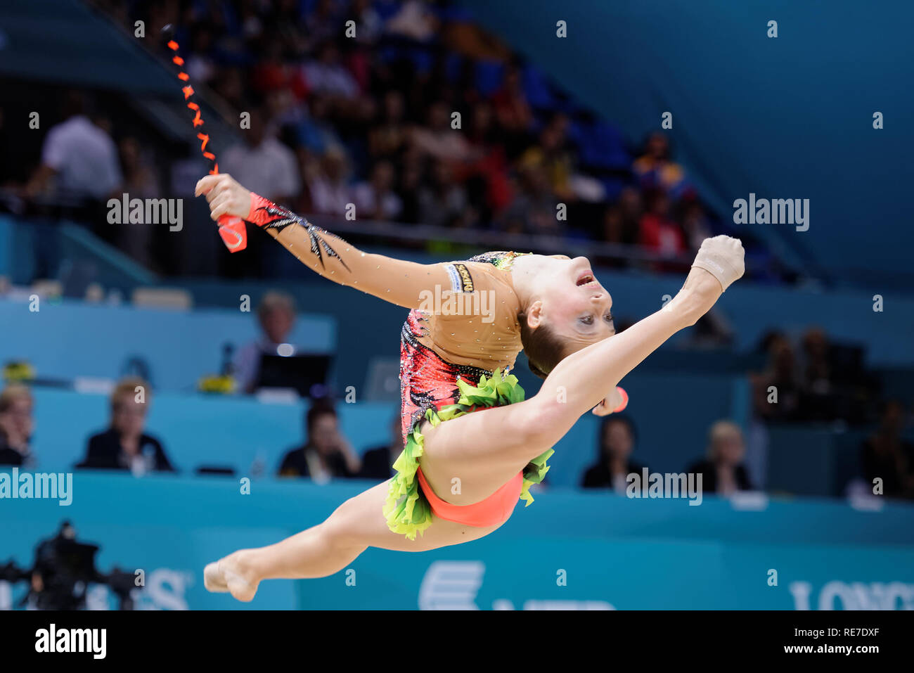 Kiev, Ukraine - August 29, 2013: Unidentified female gymnast performs