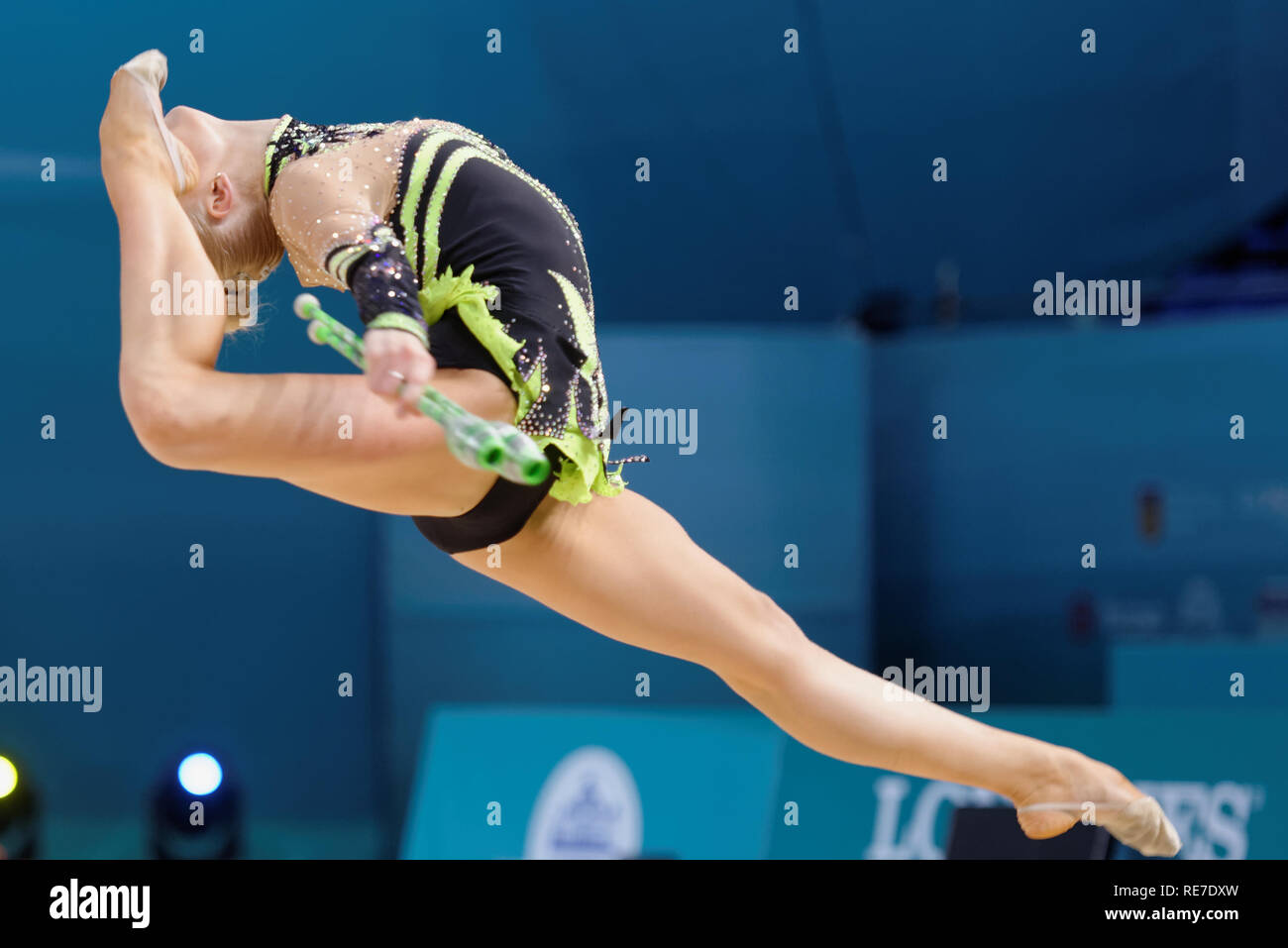 Kiev, Ukraine - August 29, 2013: Unidentified female gymnast performs