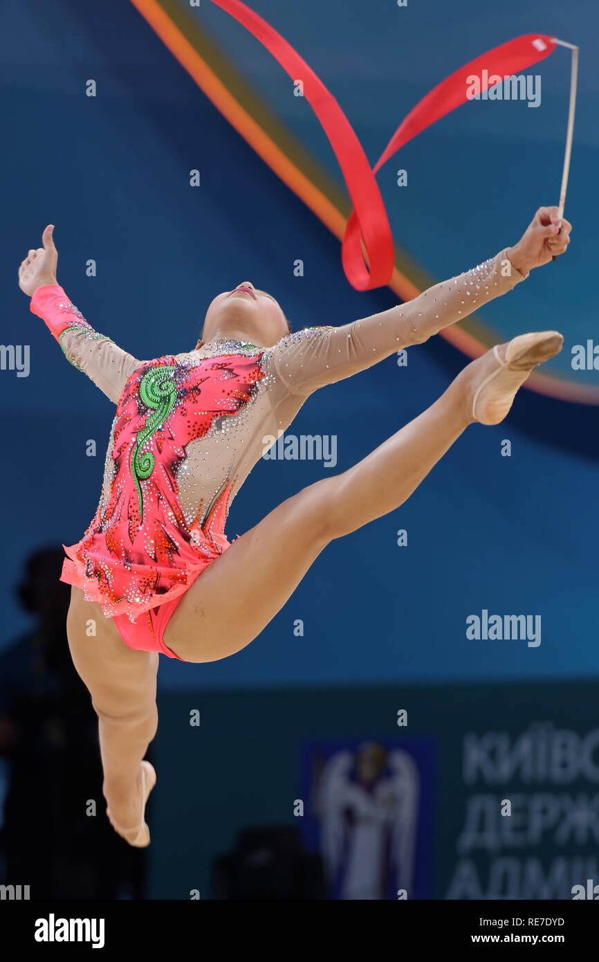 Kiev, Ukraine - August 29, 2013: Unidentified female gymnast performs