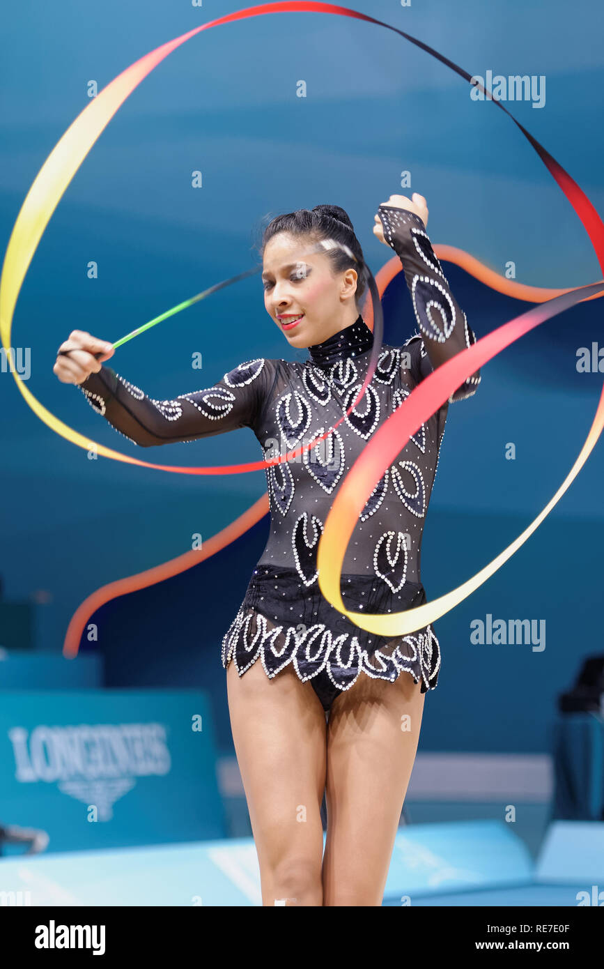 Kiev, Ukraine - August 29, 2013: Unidentified female gymnast performs