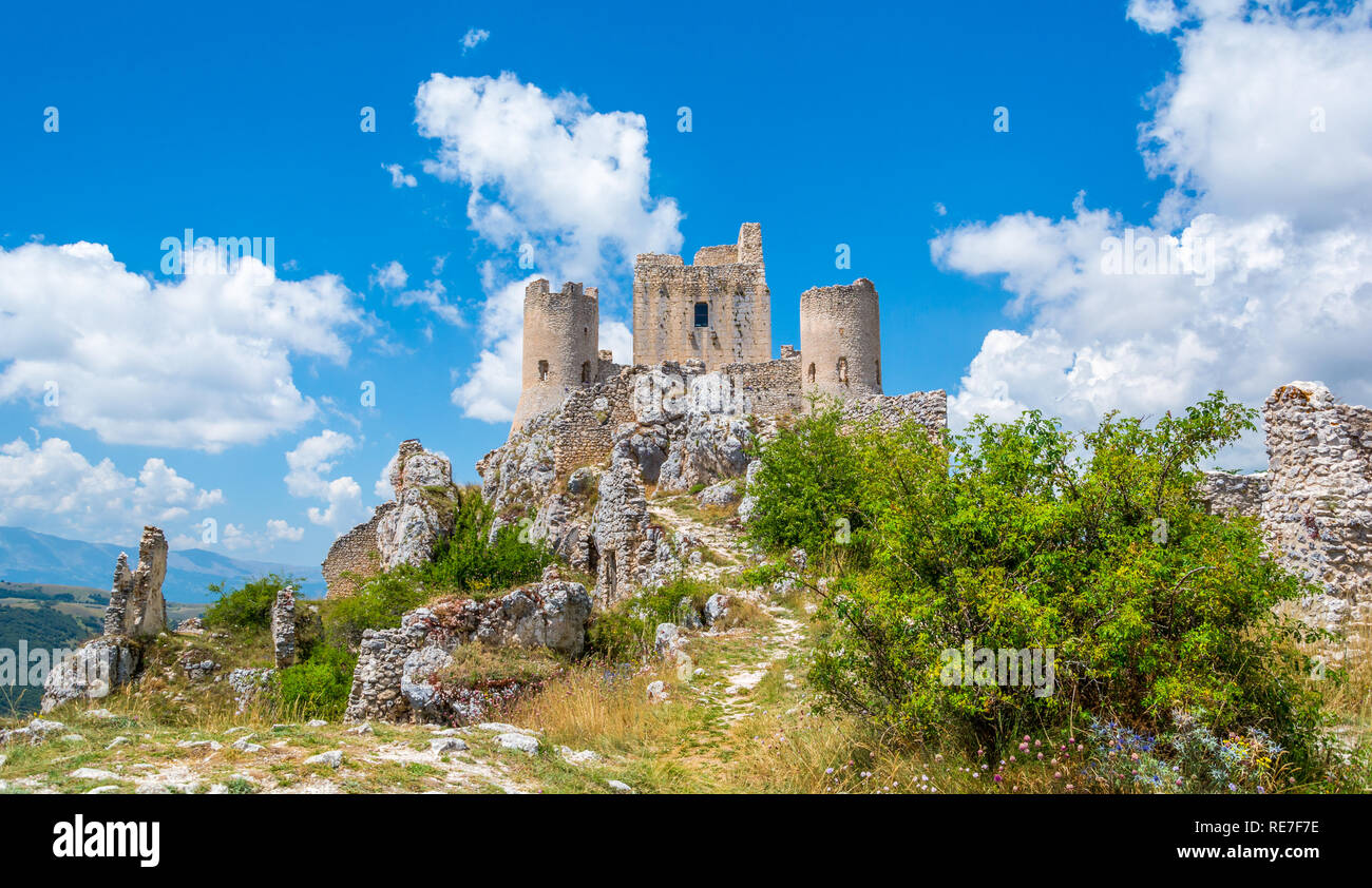 Rocca Calascio, mountaintop fortress or rocca in the Province of L'Aquila in Abruzzo, Italy. Stock Photo